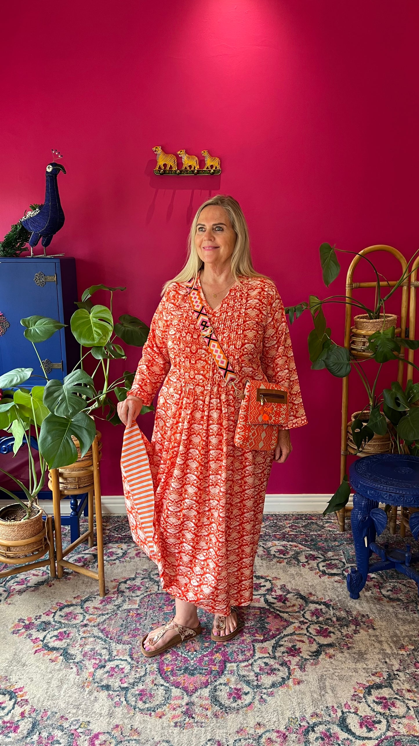 Sarah Lee Pleated Dress - Bright Orange Lily