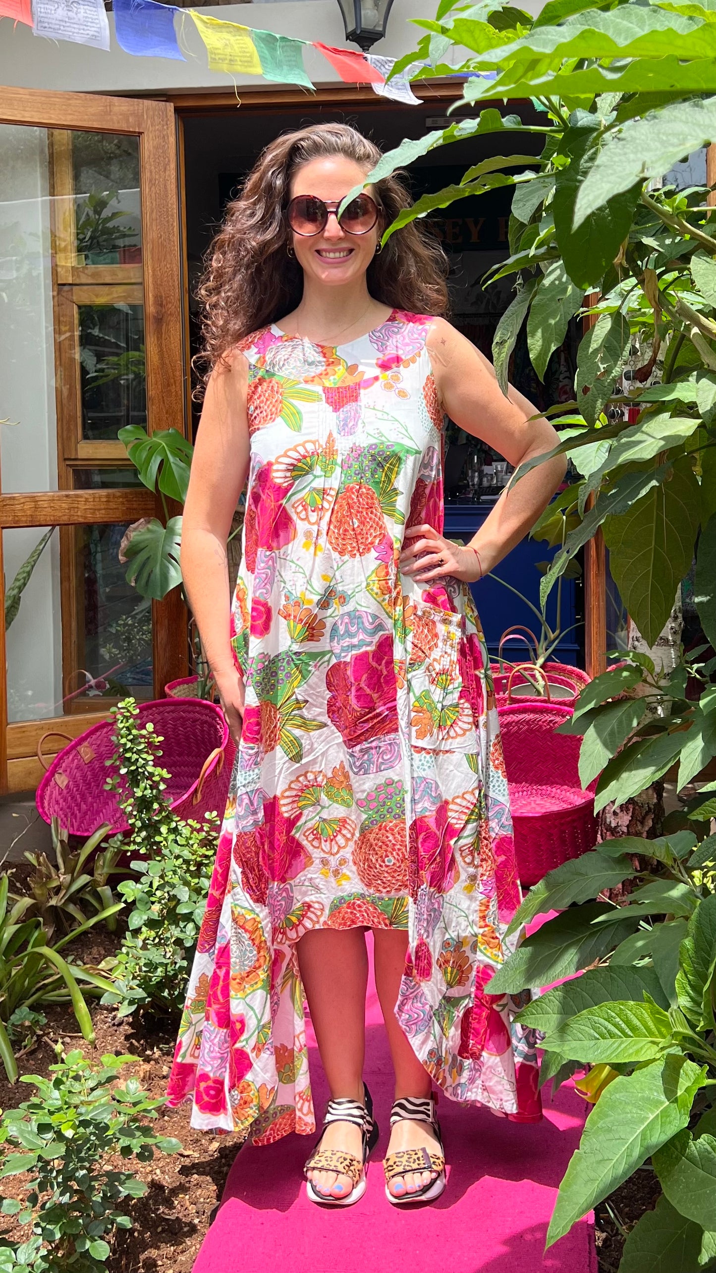 Bird Dress - White with Bold Floral