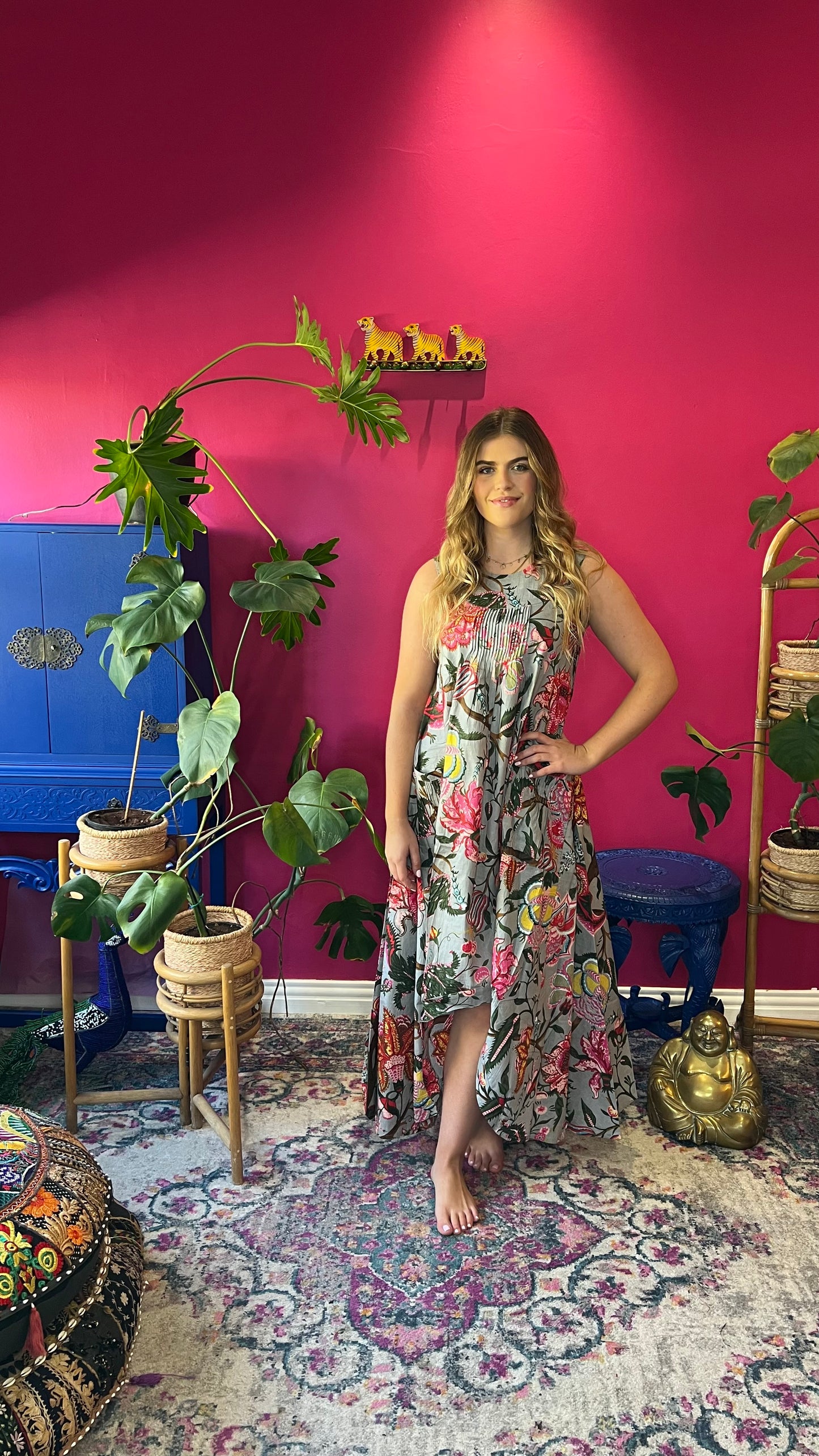 Bird Dress -  Grey Bold Floral