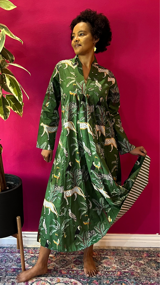Rori Rose Dress - Olive Green Zebra