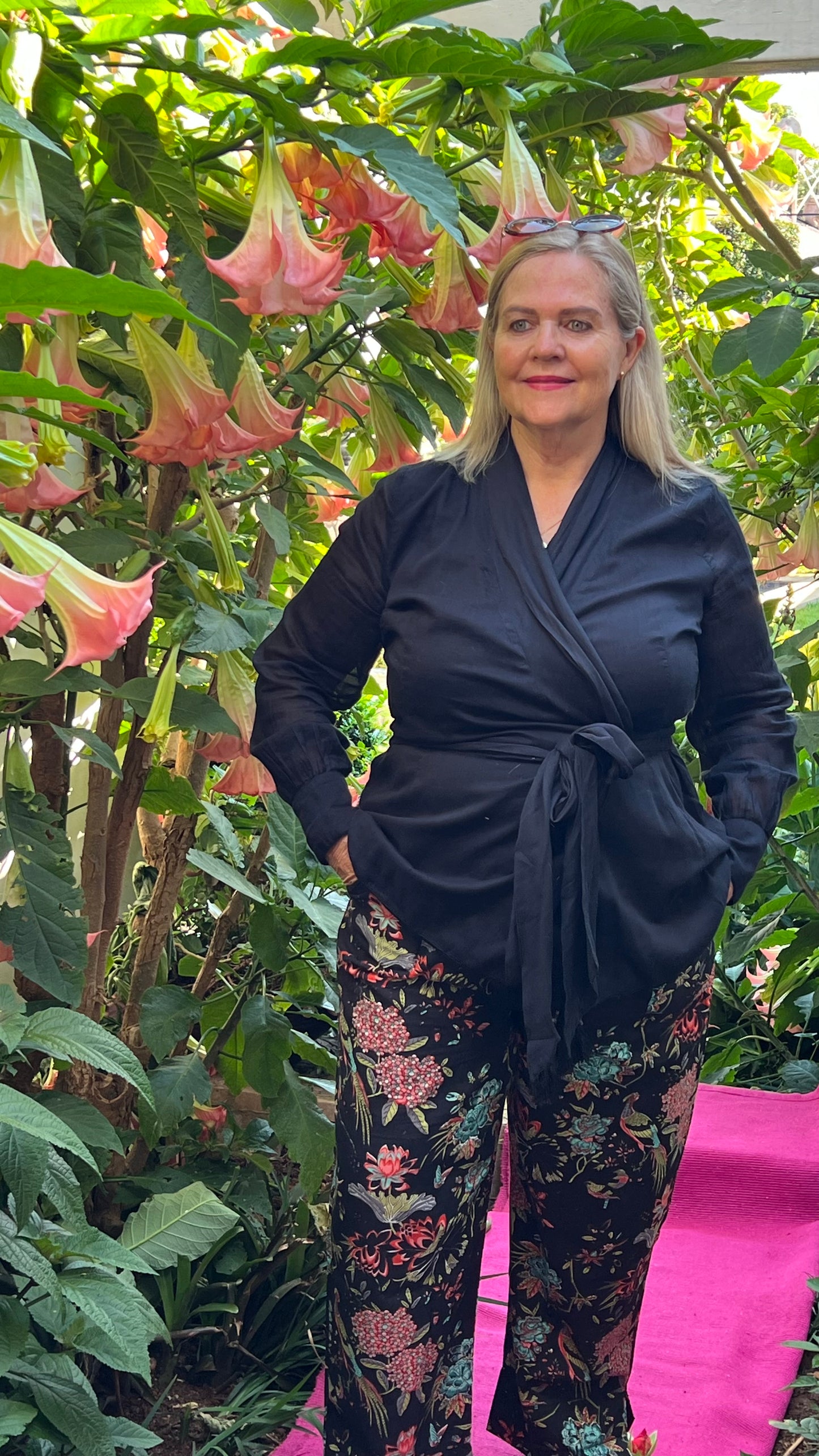 Lucky Pants - Black Floral Peacock and Hydrangea