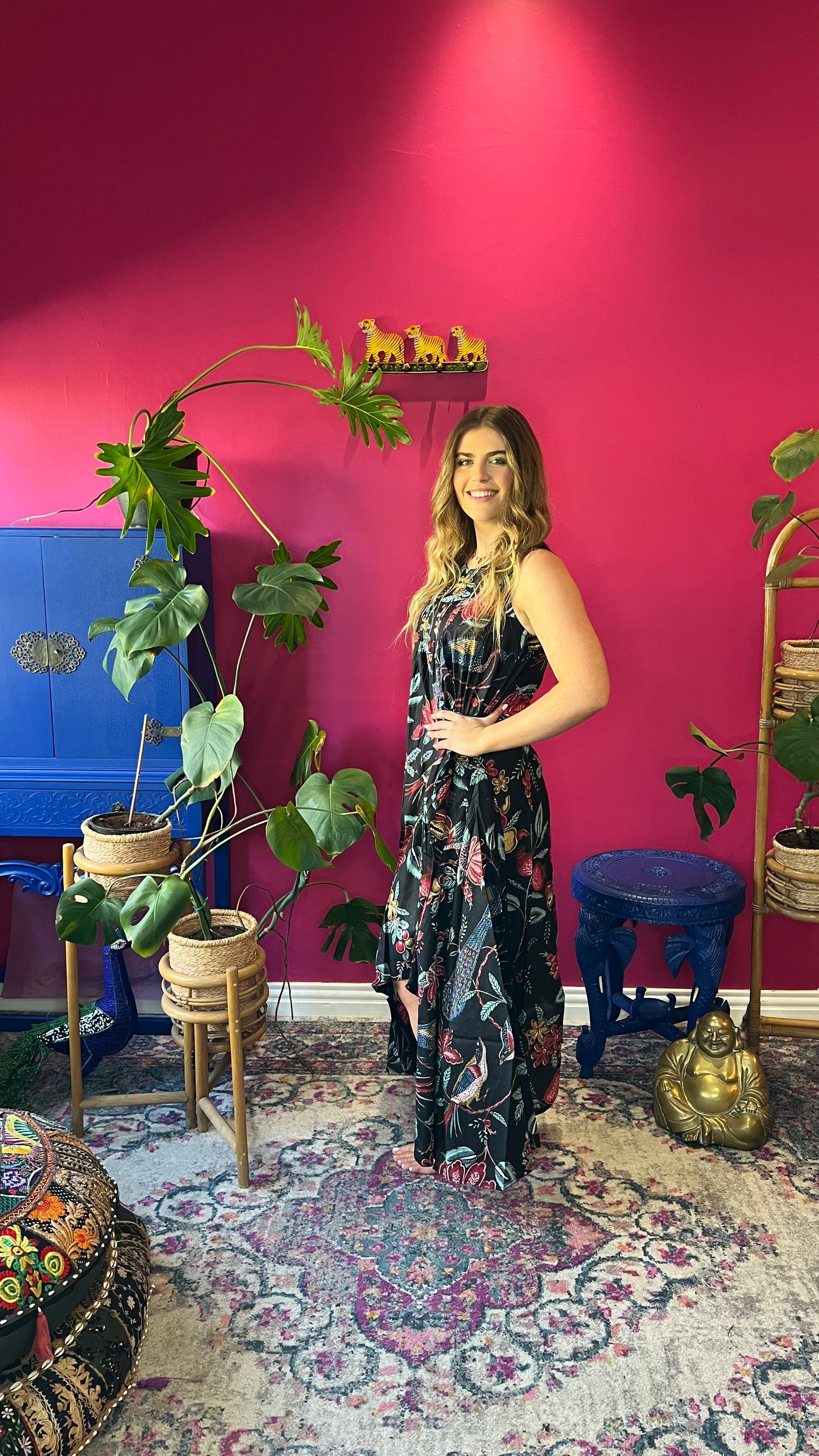 Bird Dress - Black Floral Pomegranate