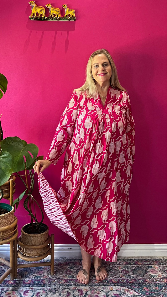 Rori Rose Dress - Hot Pink Playful Tigers