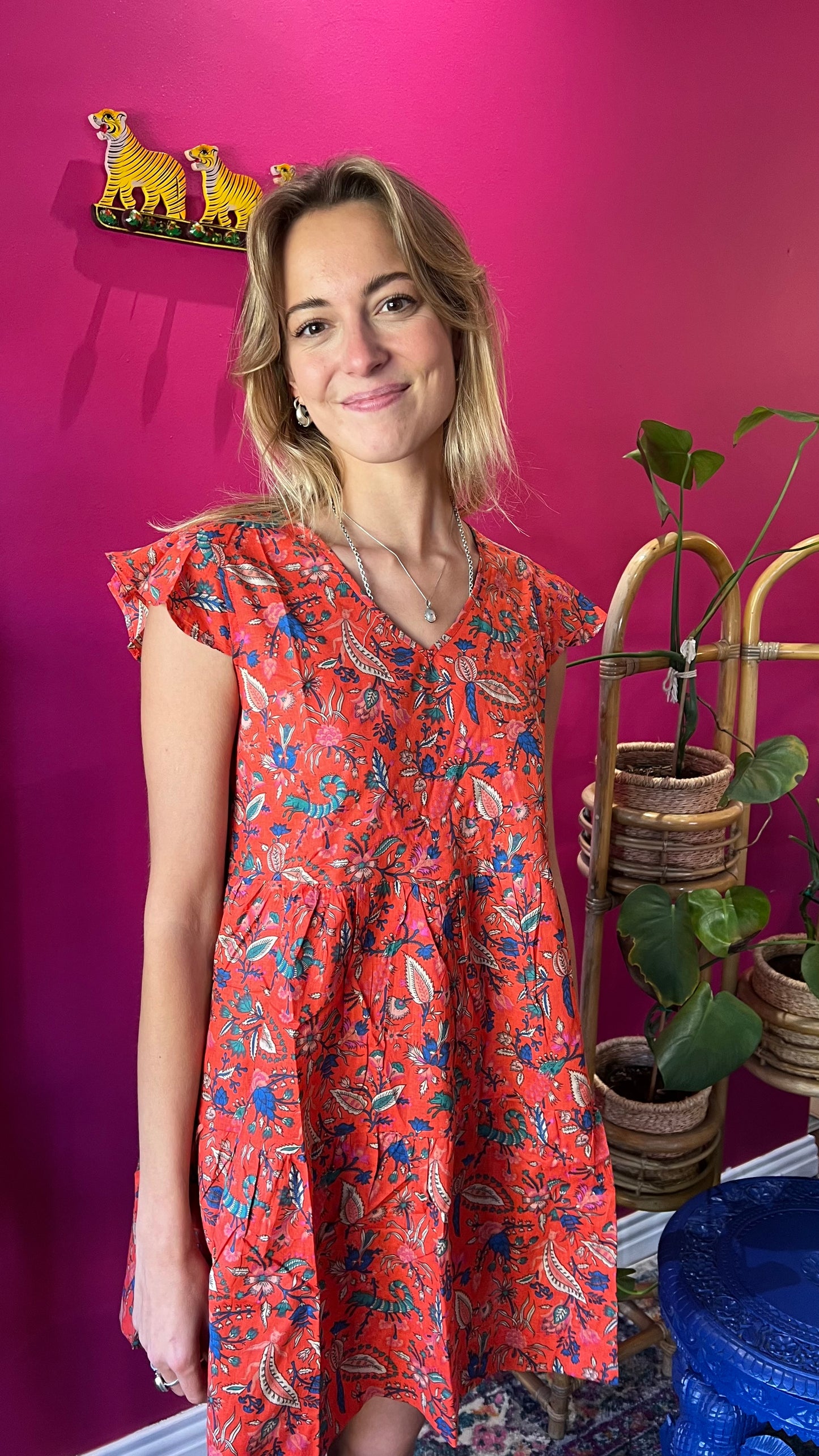 Sharon Short Tiered Dress - Bright Orange Foxy Floral