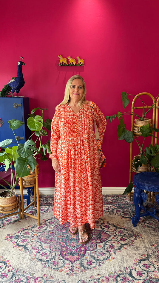 Sarah Lee Pleated Dress - Bright Orange Lily