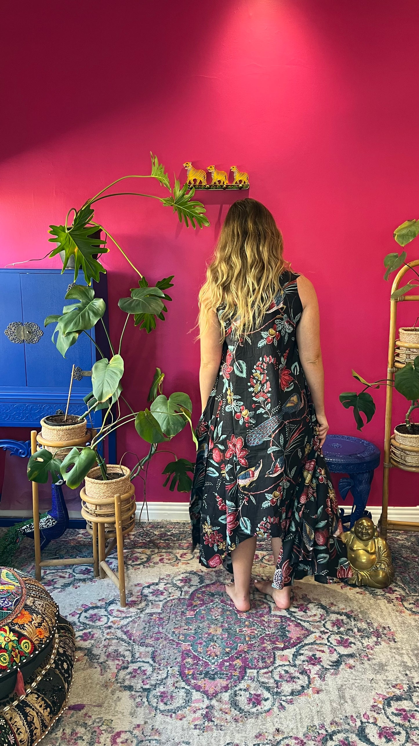 Bird Dress - Black Floral Pomegranate