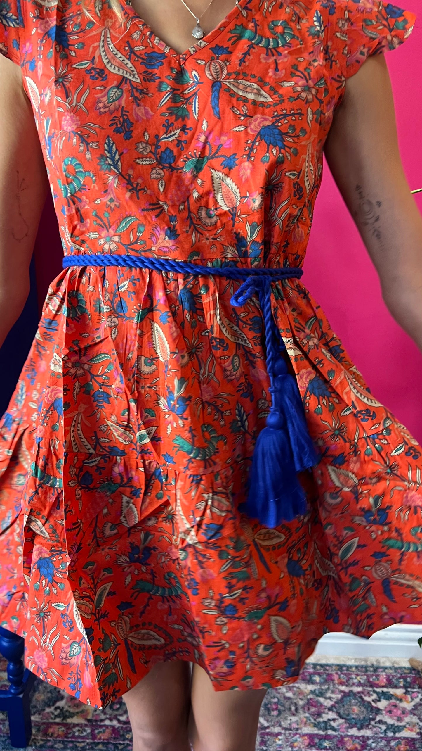 Sharon Short Tiered Dress - Bright Orange Foxy Floral