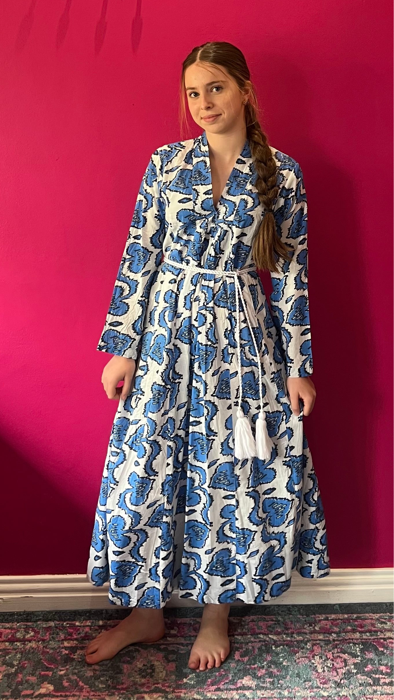 Rori Rose Dress - White with Blue Love Vine