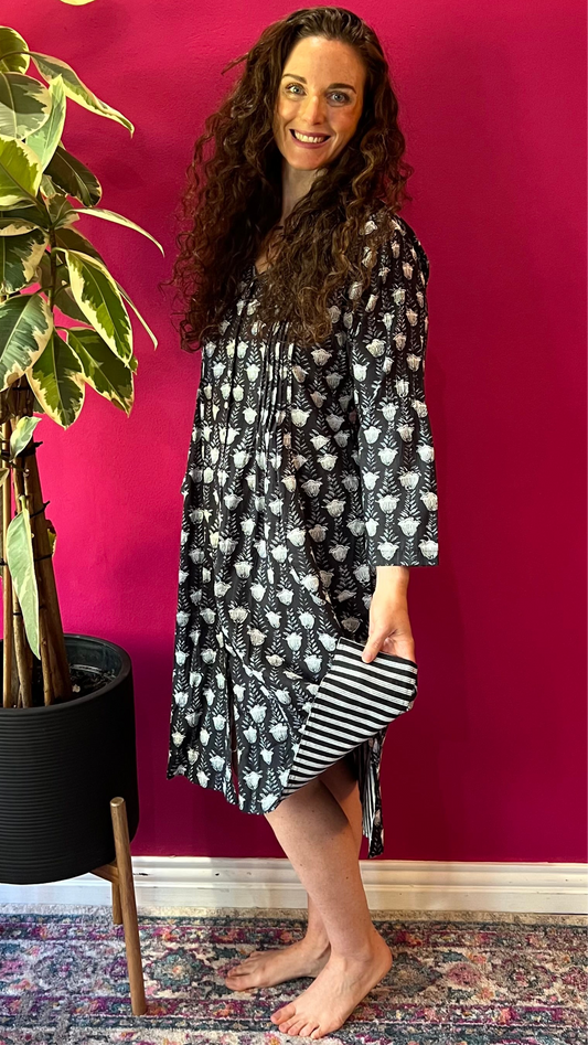 Gypsey Dress - Black and White Tulips