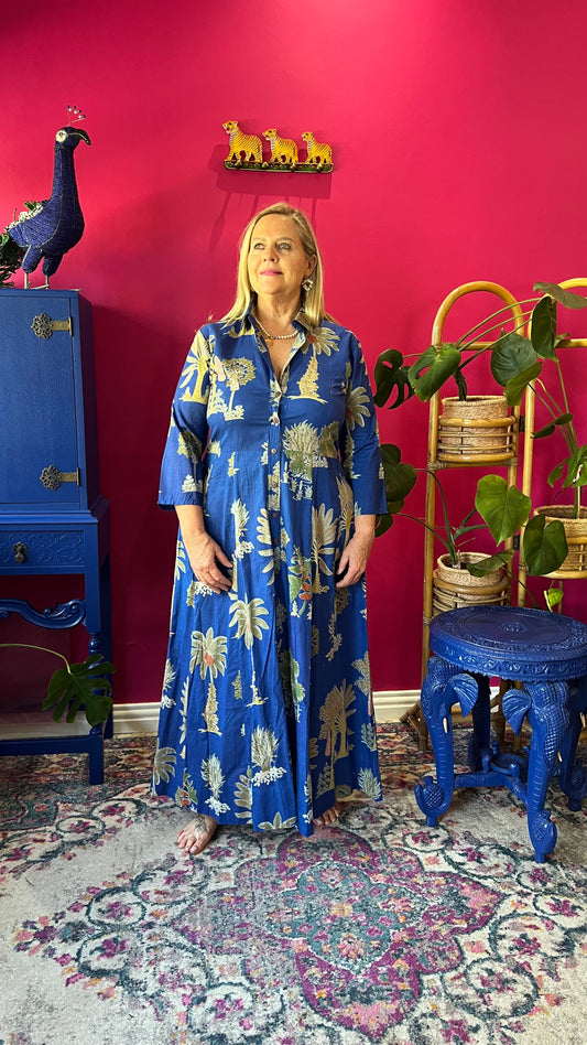 Sammy Joy Dress - Royal Blue Palm