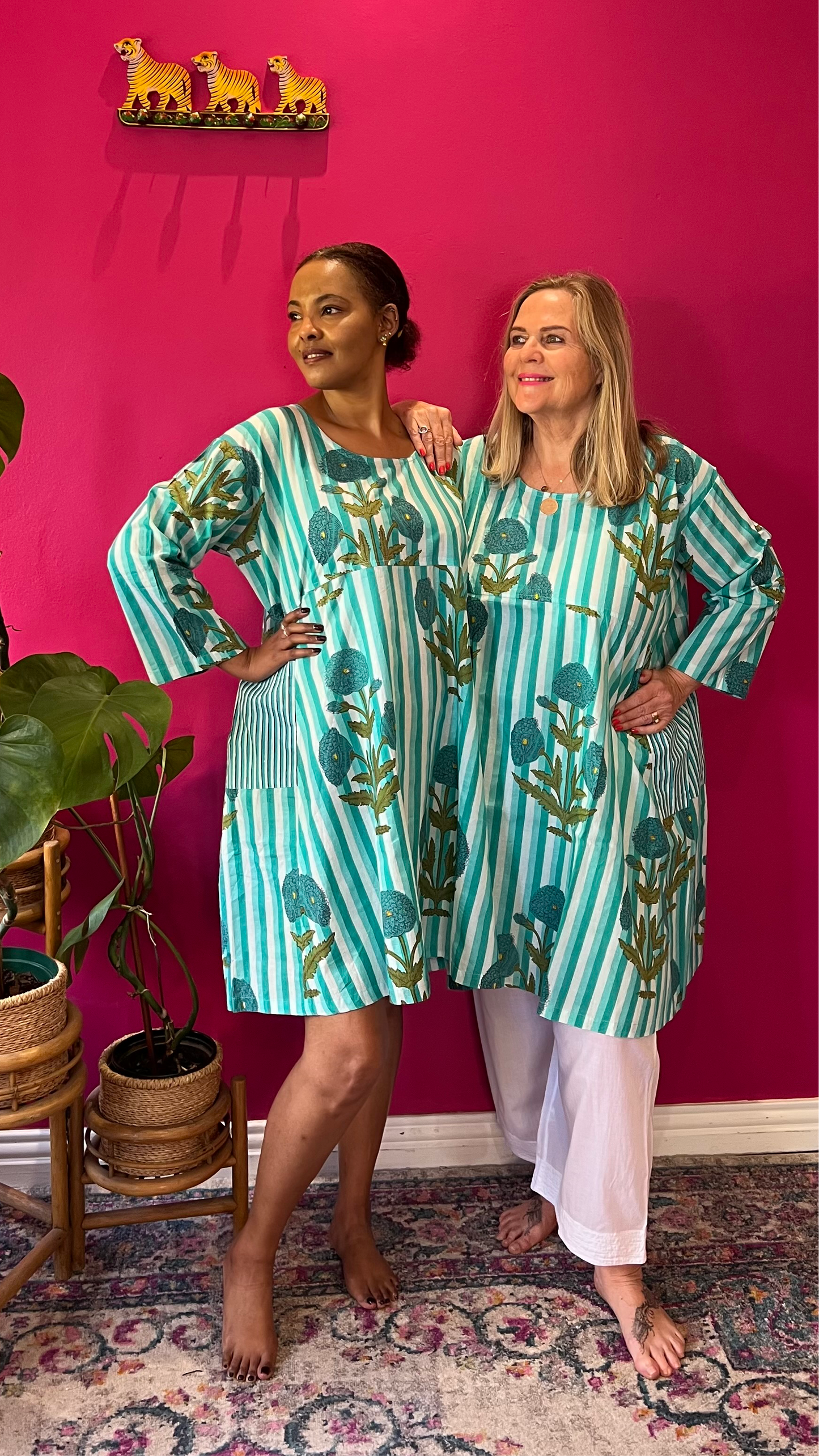 Babydoll Dress - Turquoise and White Candy Stripe Blooms
