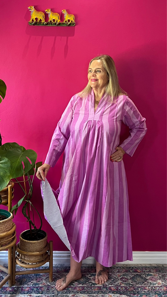 Rori Rose Dress - Candy Floss Pink Contrasting Stripe