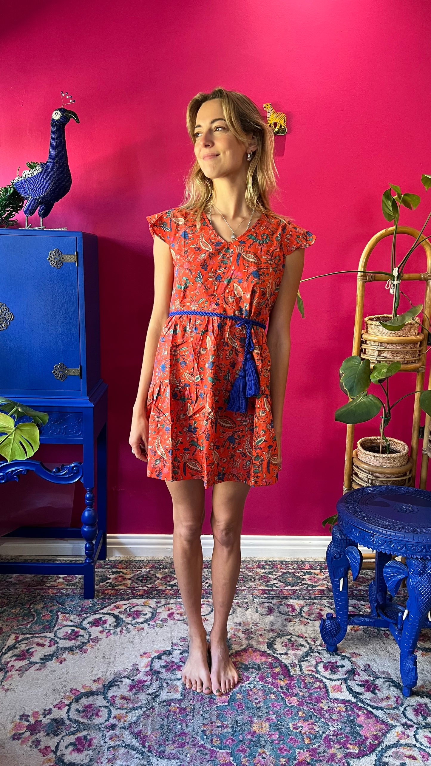 Sharon Short Tiered Dress - Bright Orange Foxy Floral