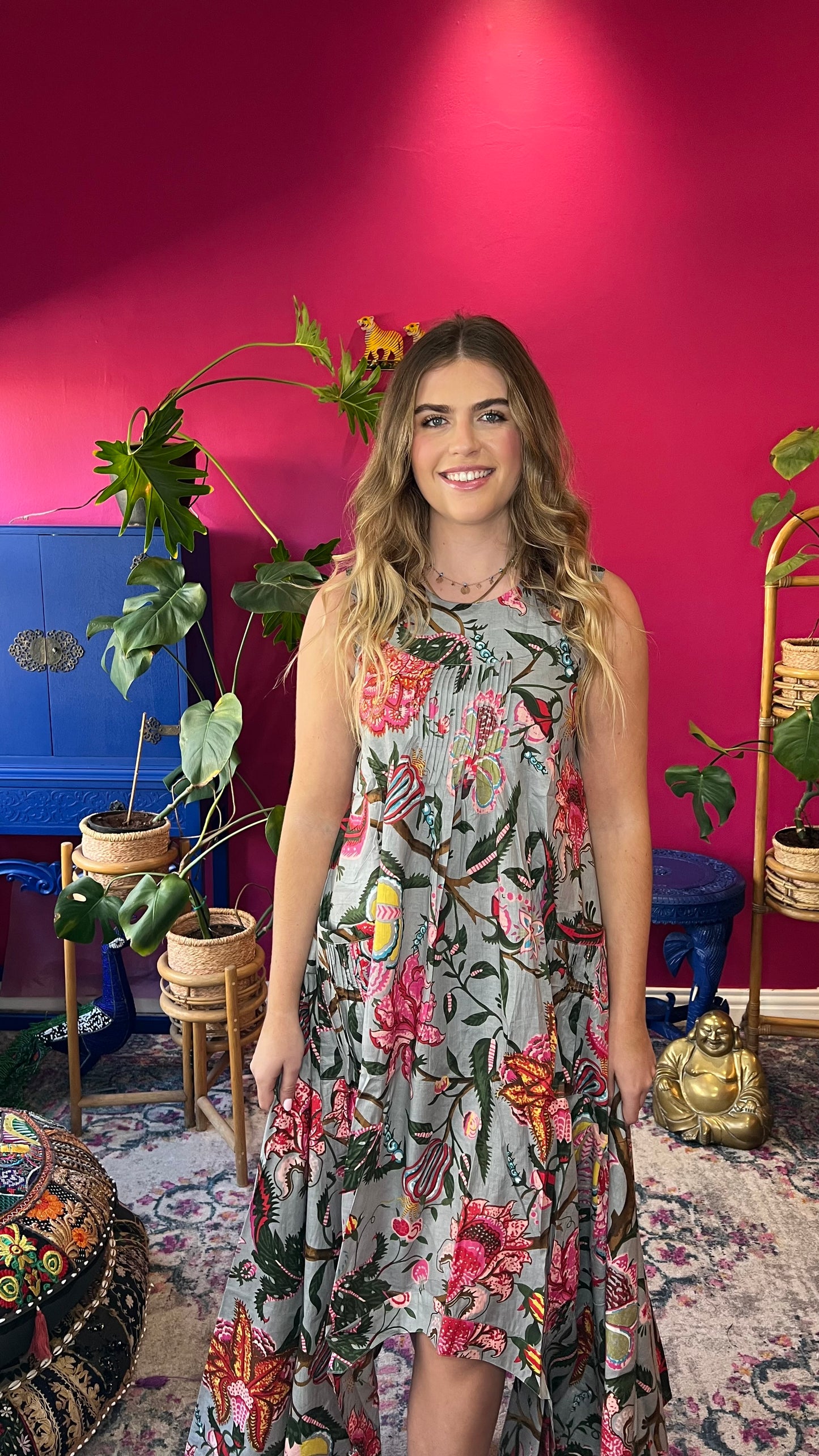 Bird Dress -  Grey Bold Floral