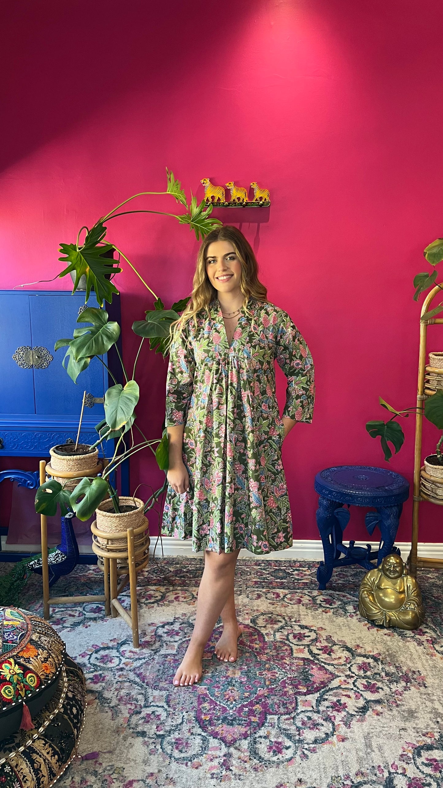 Short Rori Rose Dress - Olive Green Floral
