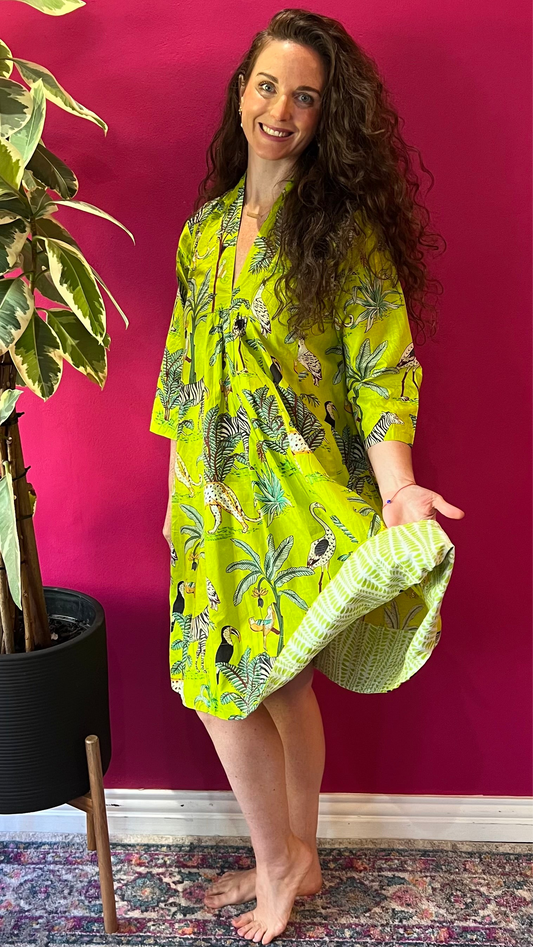 Short Rori Rose Dress - Chartreuse Zebra
