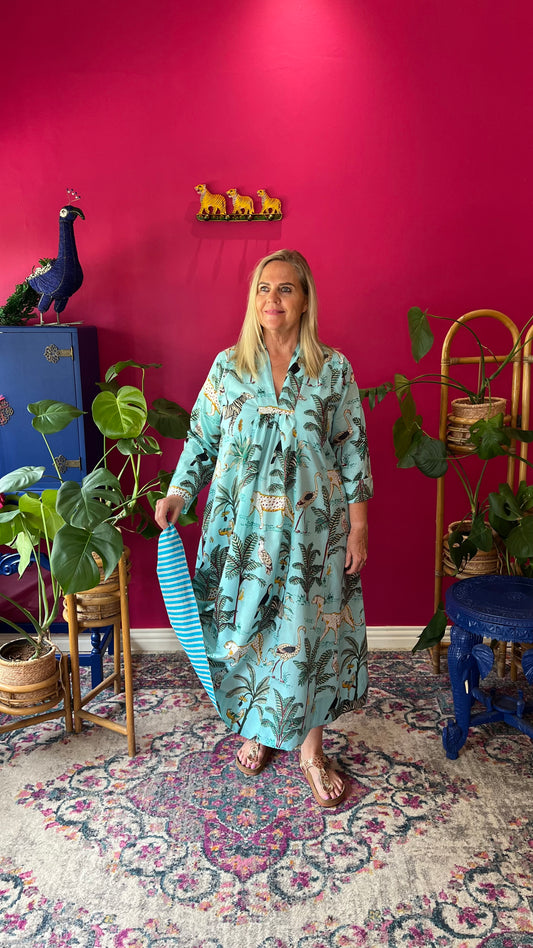 Rori Rose Dress - Light Turquoise Zebra