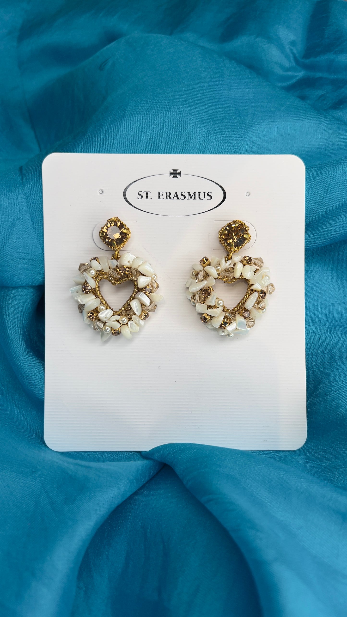 Happy Heart Earrings - Cream and Gold