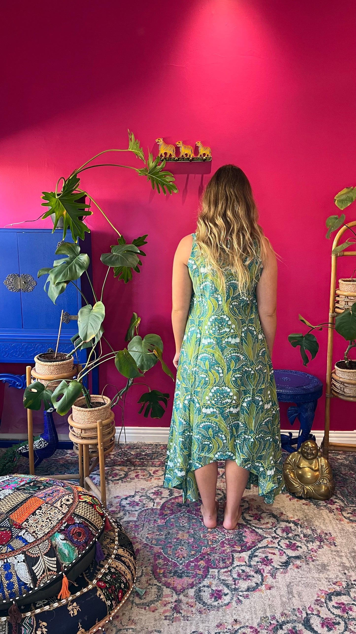 Bird Dress - Teal Bell Flowers