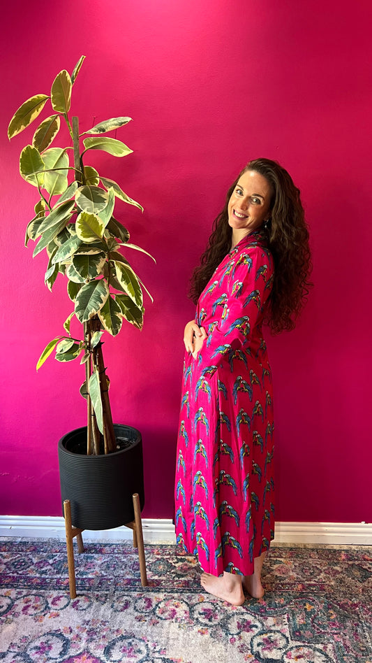 Rori Rose Dress - Hot Pink Parrot Print