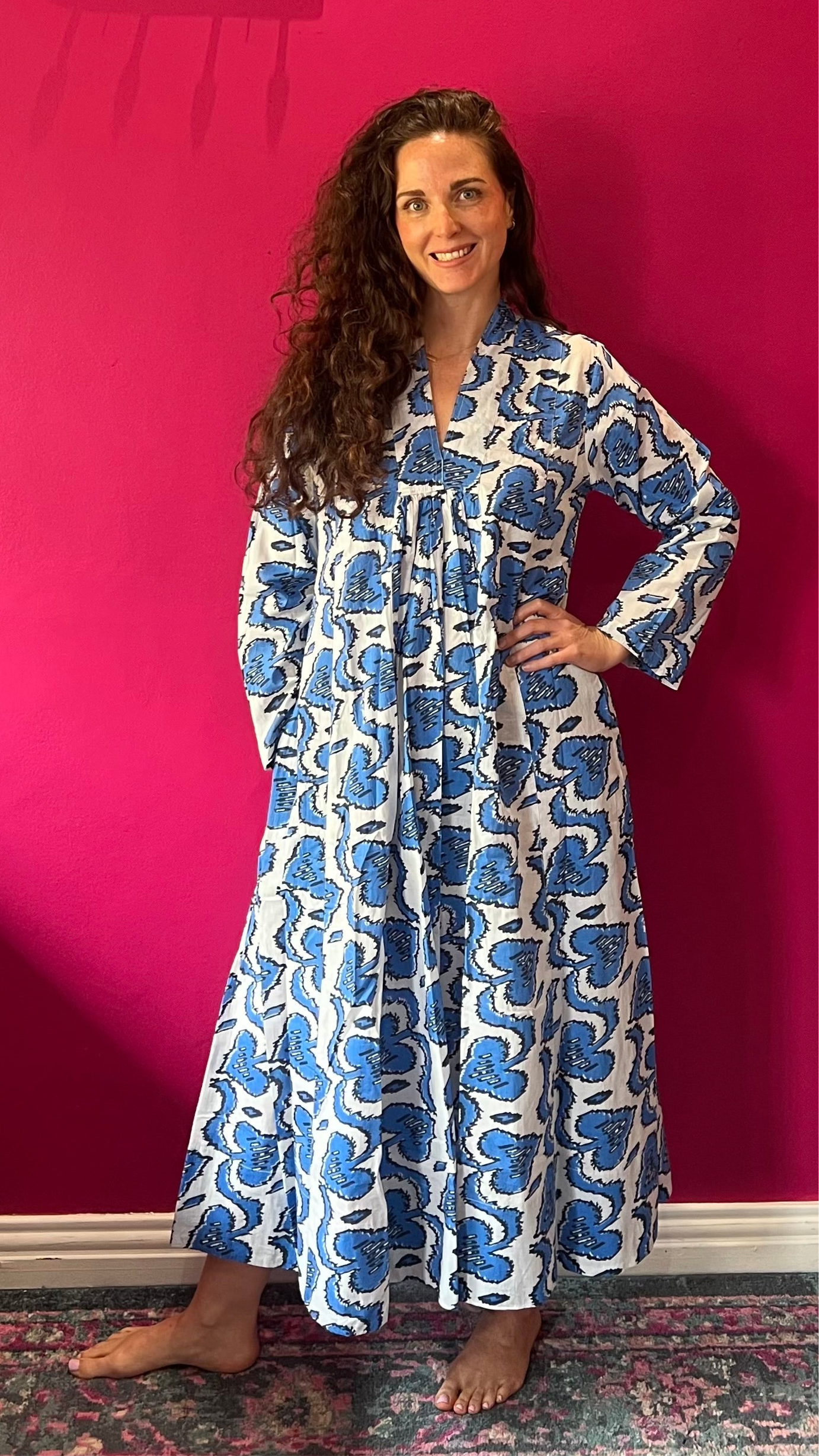 Rori Rose Dress - White with Blue Love Vine