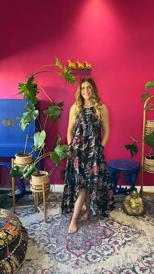 Bird Dress -  Black Floral Pomegranate