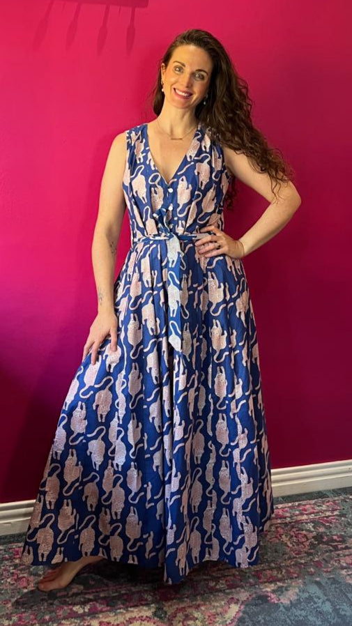 Avatar Dress - Royal Blue with Red and White Tigers