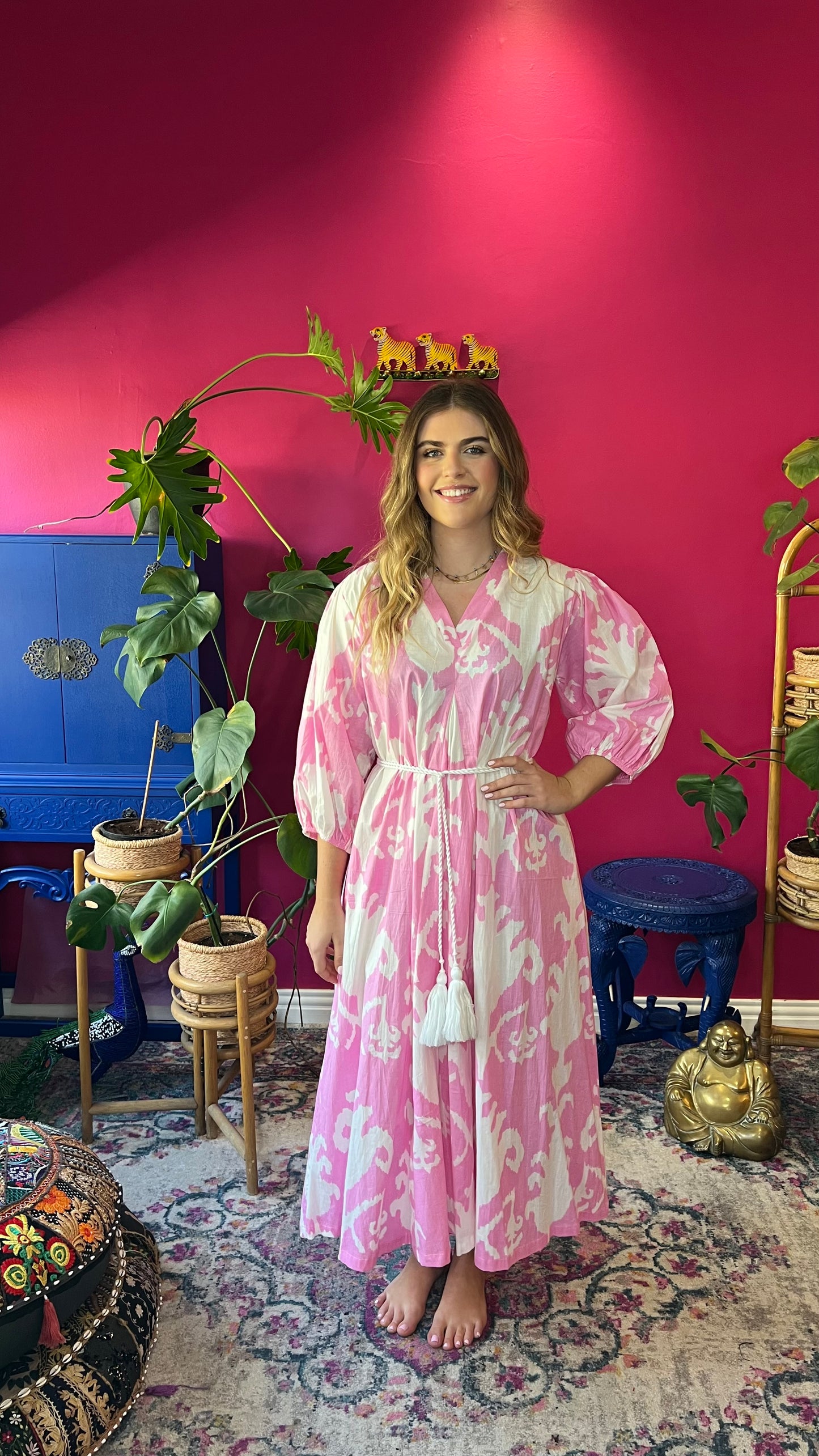 Nicolett Dress - Soft Pink and White Bold Floral