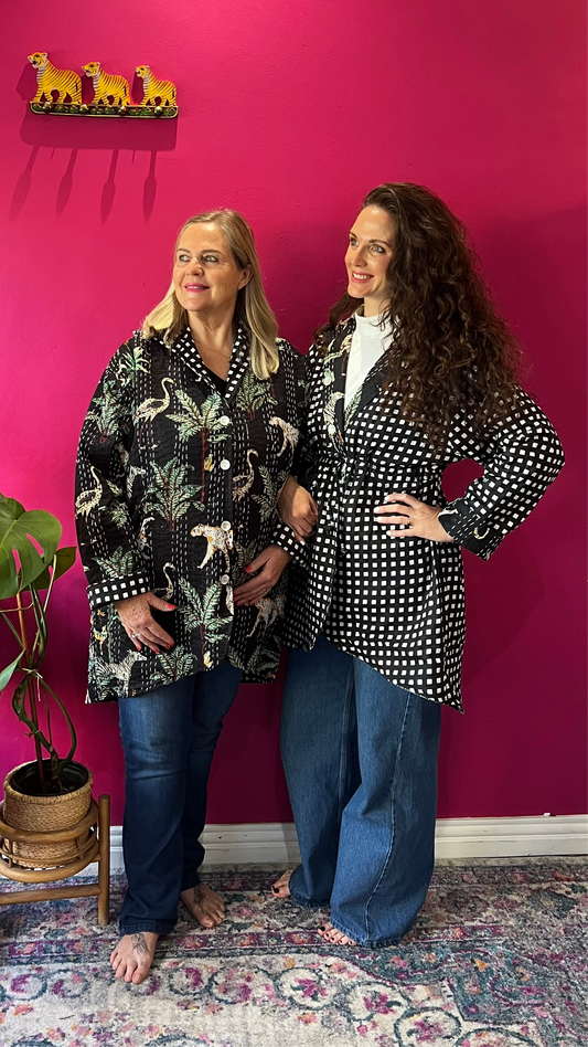 Paddington Peru Kantha Jacket - Black Zebra with Black and White Gingham Lining