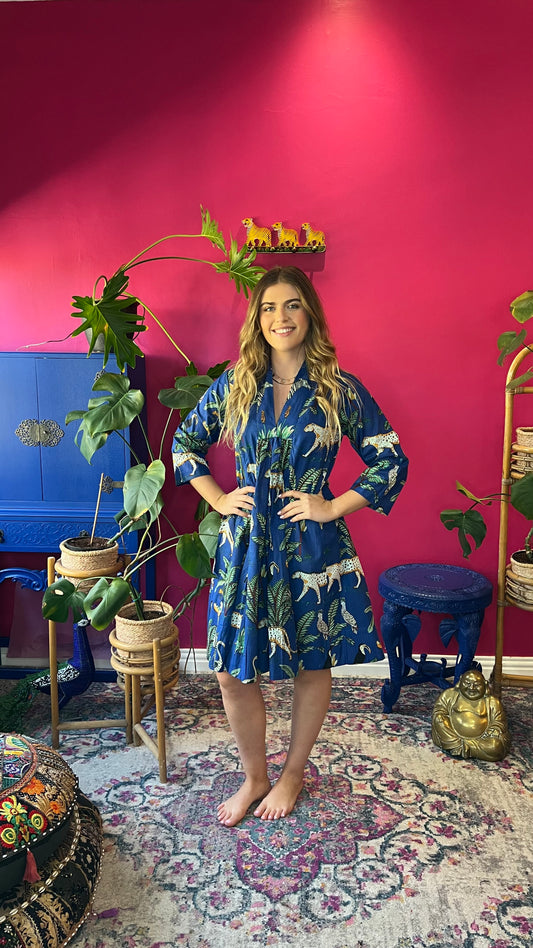 Short Rori Rose Dress - Royal Blue Zebra