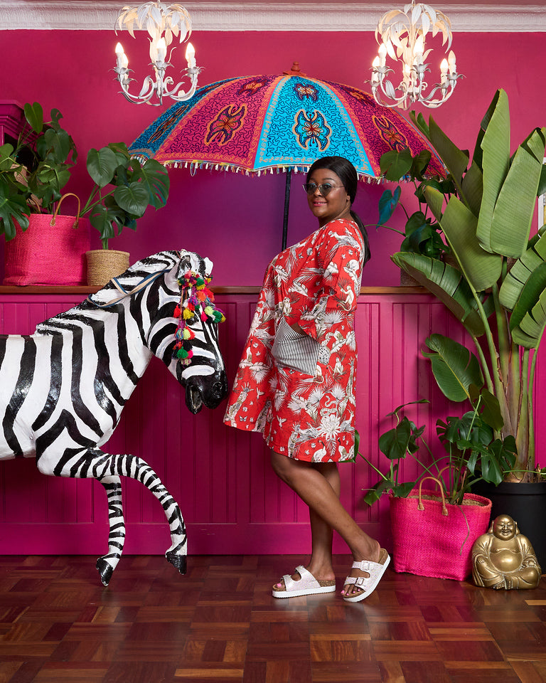 Babydoll Dress - Red Tiger King with Stripe pockets