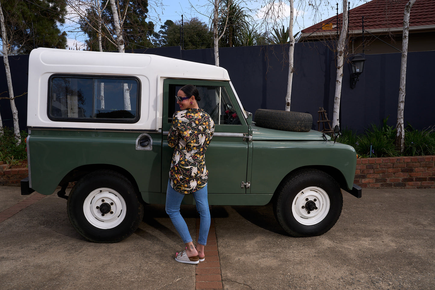 Beverley Blouse - Black with White Cockatoo and Pomegranate