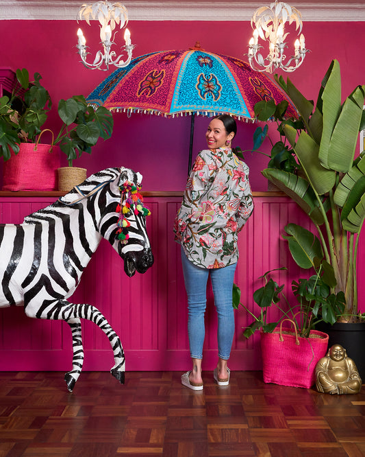 Beverley Blouse - Grey with Bold Floral