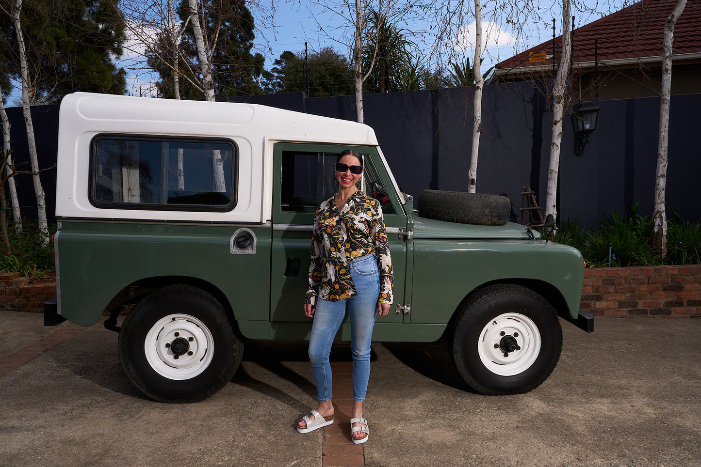 Beverley Blouse - Black with White Cockatoo and Pomegranate