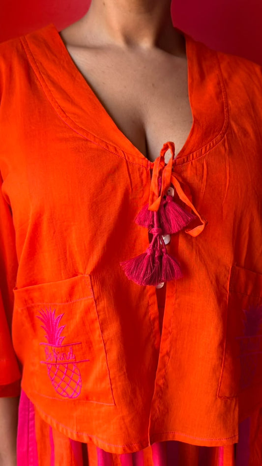 Kimmie Cropped Jacket - Bright Orange "Be Kind"