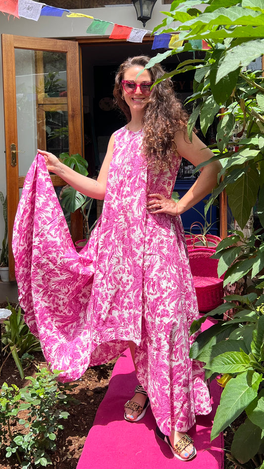 Bird Dress -  White with Pink Floral