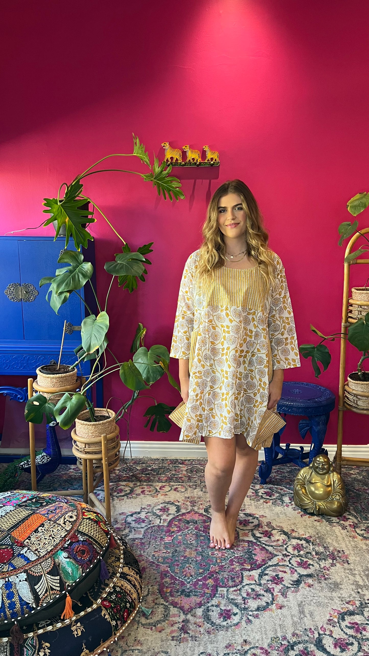 Babydoll Dress - White and Mustard Floral