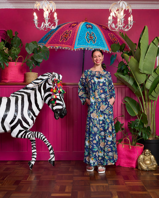 Cammy Anne - Blue and Mustard Floral Vine