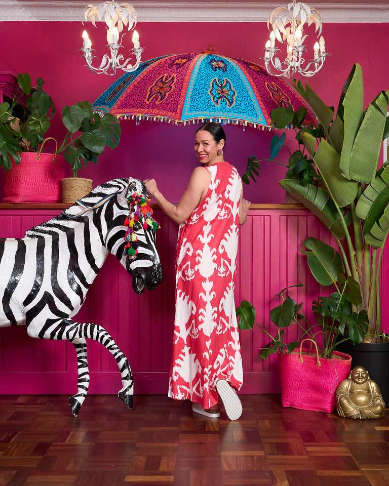 Charlie Grace - Coral with White Ornamental Design