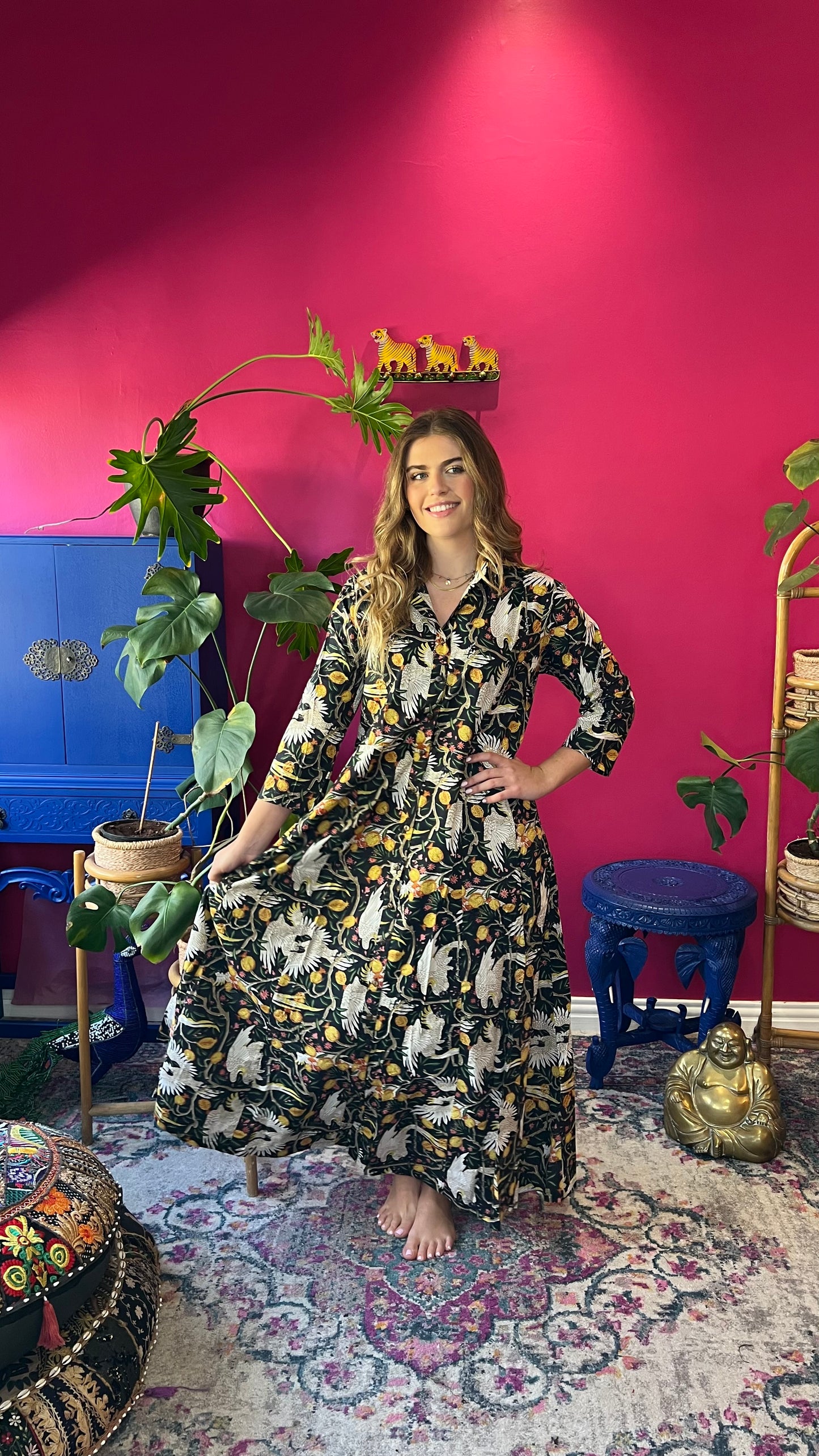 Sammy Joy Dress - Black Cockatoo and Pomegranate