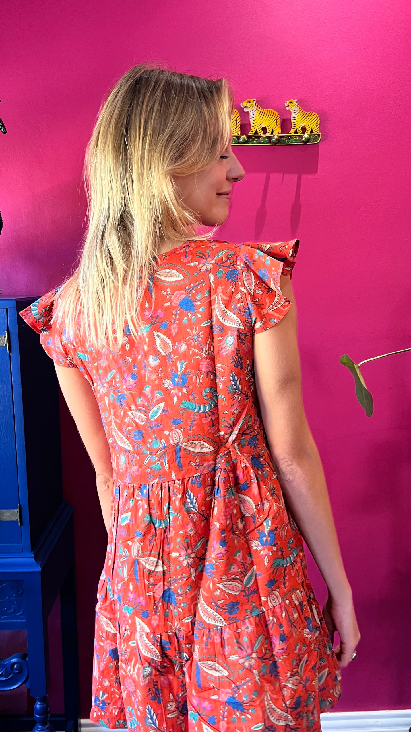 Sharon Short Tiered Dress - Bright Orange Foxy Floral