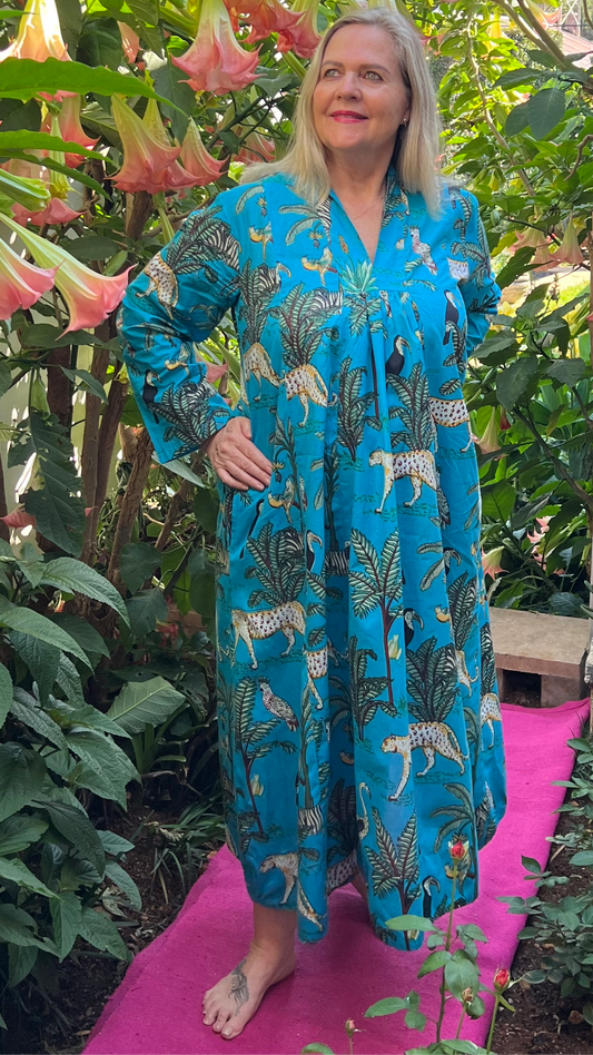 Rori Rose Dress - Bright Turquoise Zebra