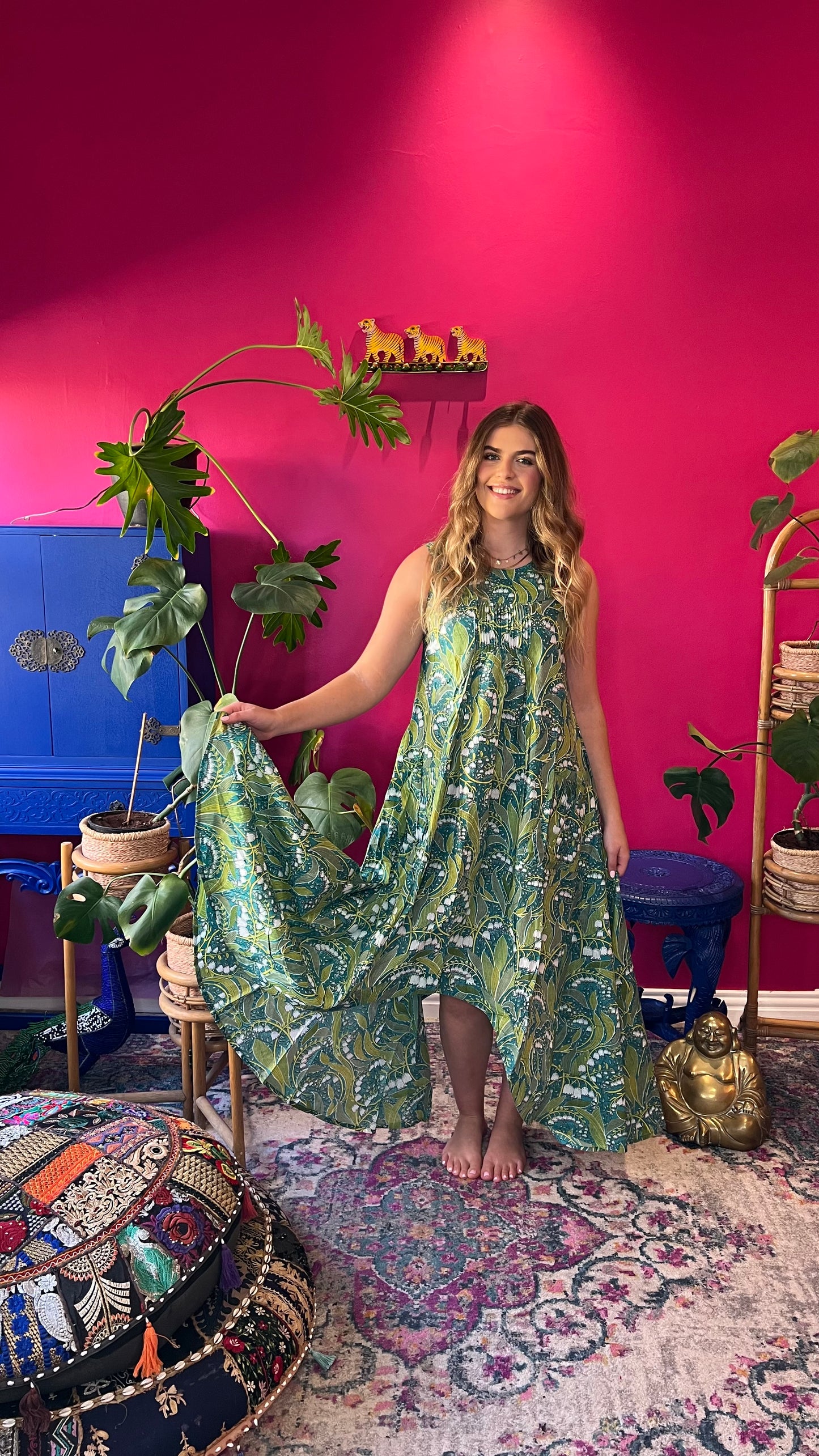 Bird Dress - Teal Bell Flowers