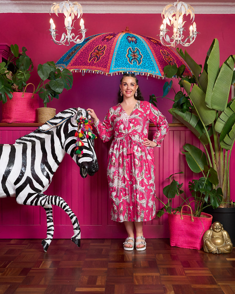 Dani Drawstring Dress - Hot Pink Tiger King
