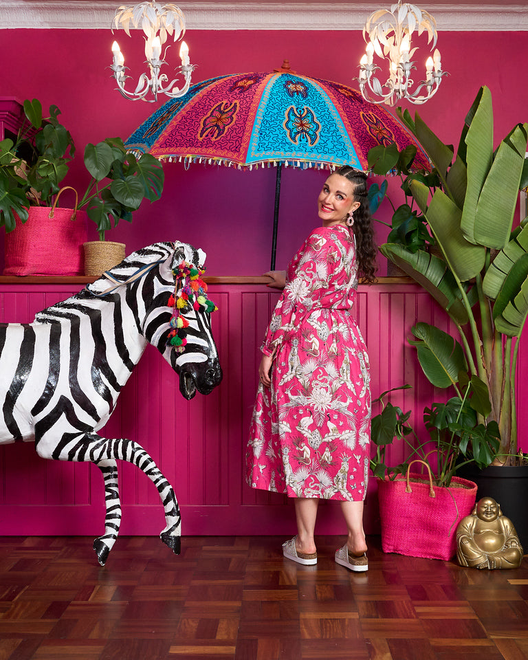 Dani Drawstring Dress - Hot Pink Tiger King