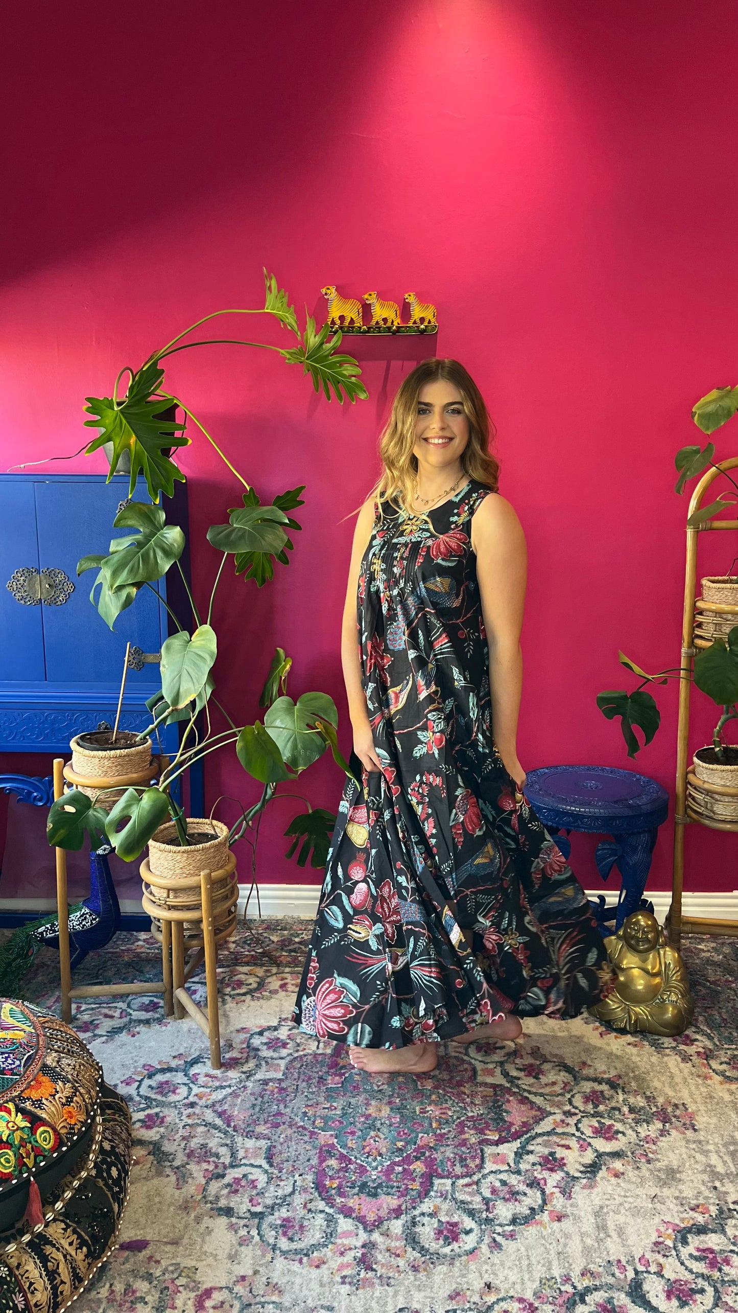 Bird Dress - Black Floral Pomegranate