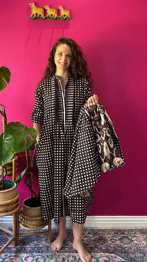 Ella Bella Shirt Dress - Chocolate Brown Gingham