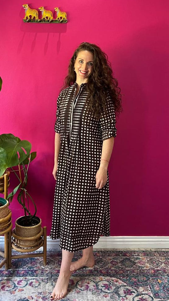 Ella Bella Shirt Dress - Chocolate Brown Gingham