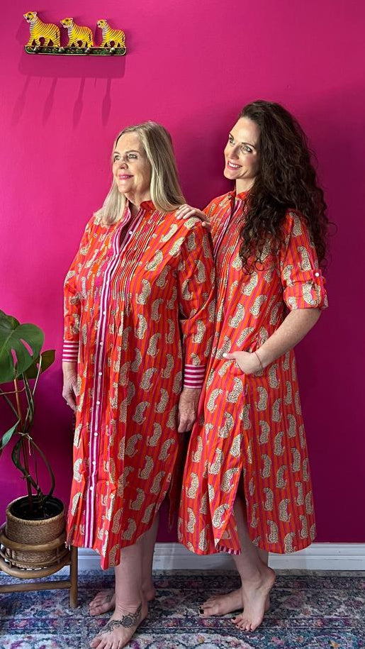 Ella Bella Shirt Dress - Hot Pink and Orange Striped Tigers