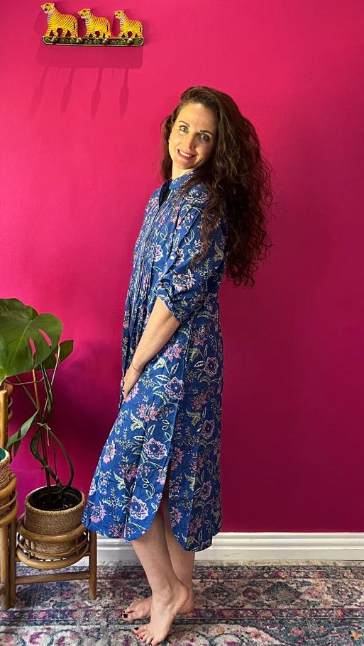 Ella Bella Shirt Dress - Royal Blue Floral